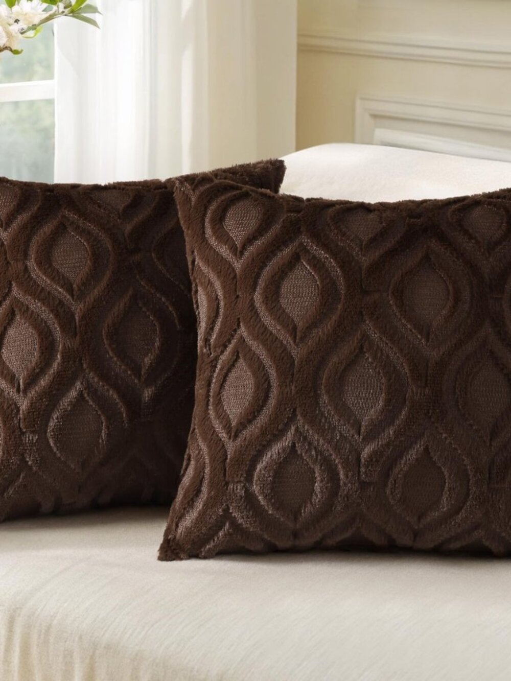 Faux Fur Soft Dark Brown Throw Pillow Covers 20x20 Set of 2